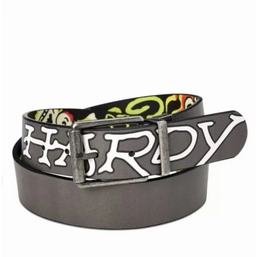 Ed Hardy Mens Reversible Flaming Skull Tattoo Belt Size 38 NWT